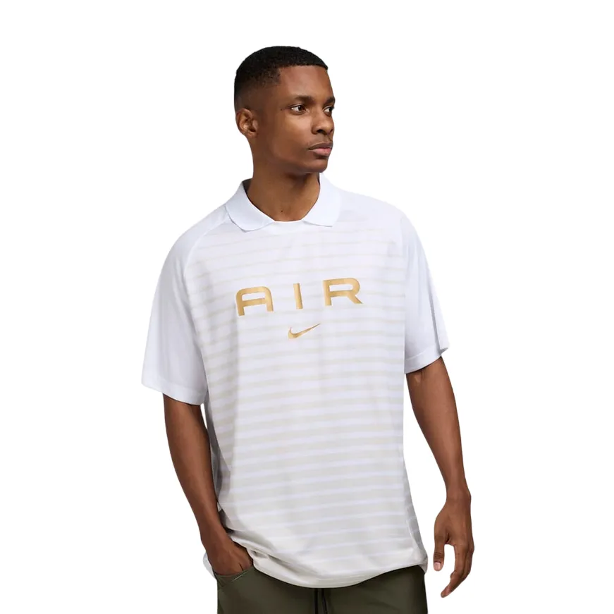ButtonDown Collar Nike maglietta con colletto da uomo manica corta Swoosh Air Football Jersey AOP IB8019-100 bianco