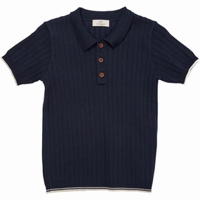 Copenhagen Colors Navy/Cream Comb. Rib Knit Polo Smart Office