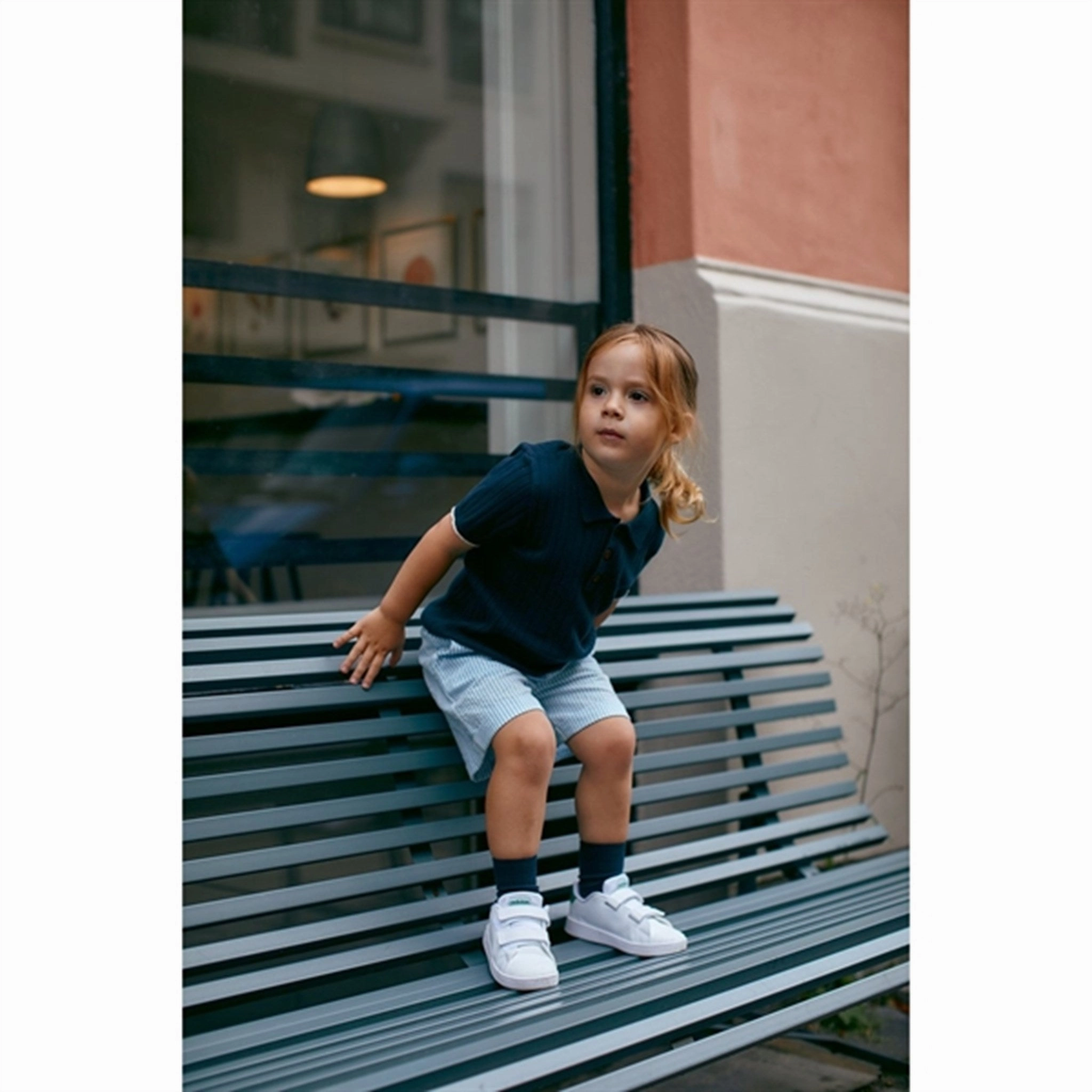 Yarn Dyed Collar Tapered Armhole Design Copenhagen Colors Navy/Cream Comb. Rib Knit Polo