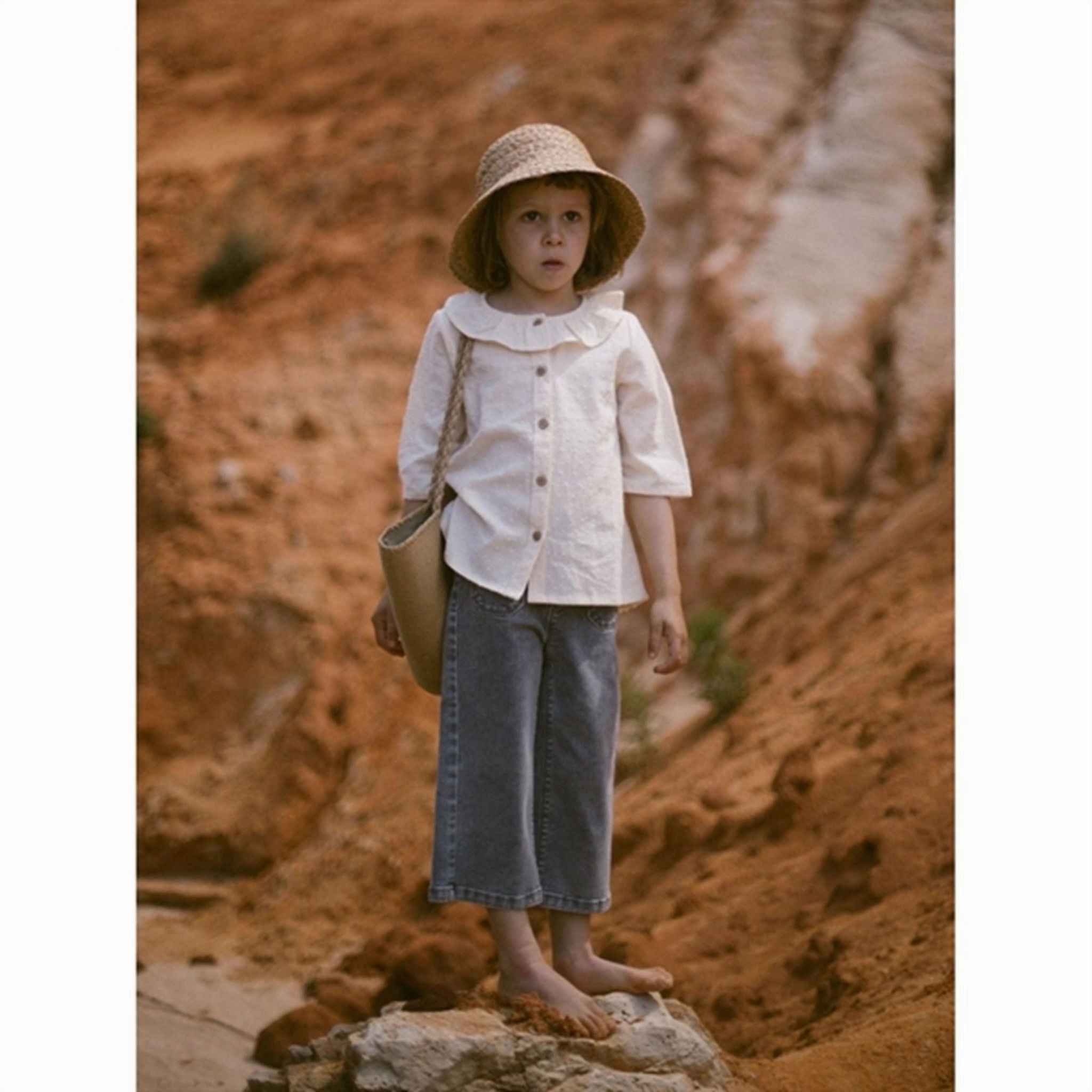 Loose Textured Travel Outfit Lil'Atelier Light Grey Denim Bella Wide Jeans