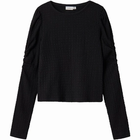 Name It Black Lonnis Short Blouse Streamlined Design Asymmetrical Cut