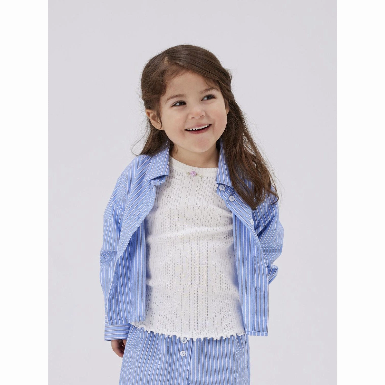 Name It Cloud Dancer Silke Slim Bluse Neutral Toned Stitching Metallic Finish