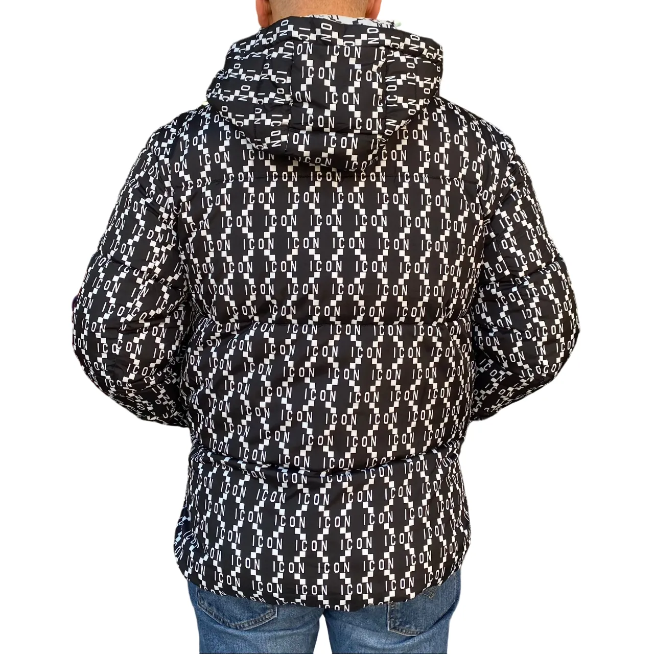 Icon giubbotto logo con cappuccio da adulto IU9083J nero-bianco Belted Dry