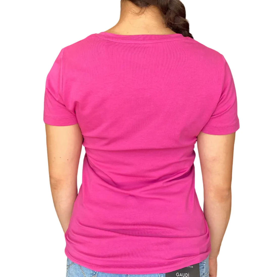 Pepe Jeans maglietta slim manica corta da donna con logo stampato New Virginia PL505202 378 rosa scuro Cozy Vibe Wear