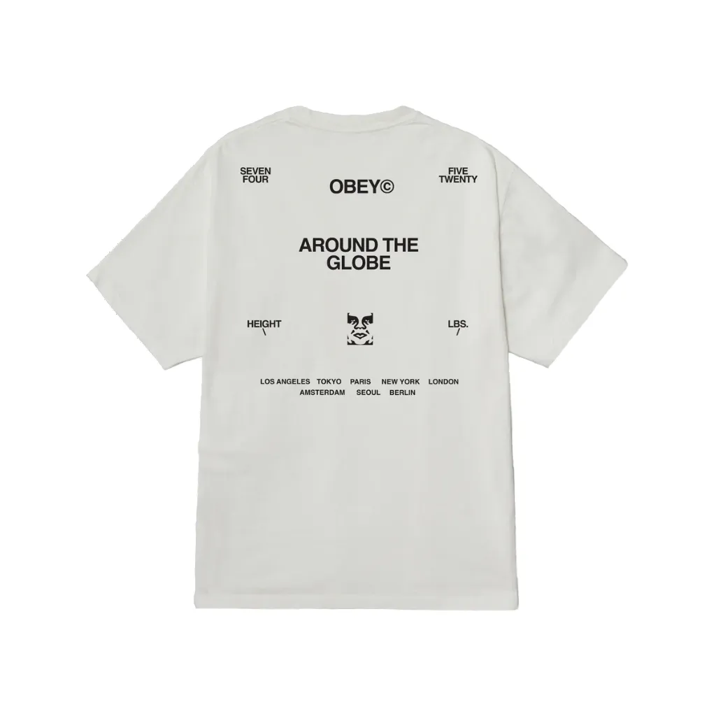 Obey maglietta manica corta da uomo Araund the Globe 167924096 bianco Relax Comfort Style