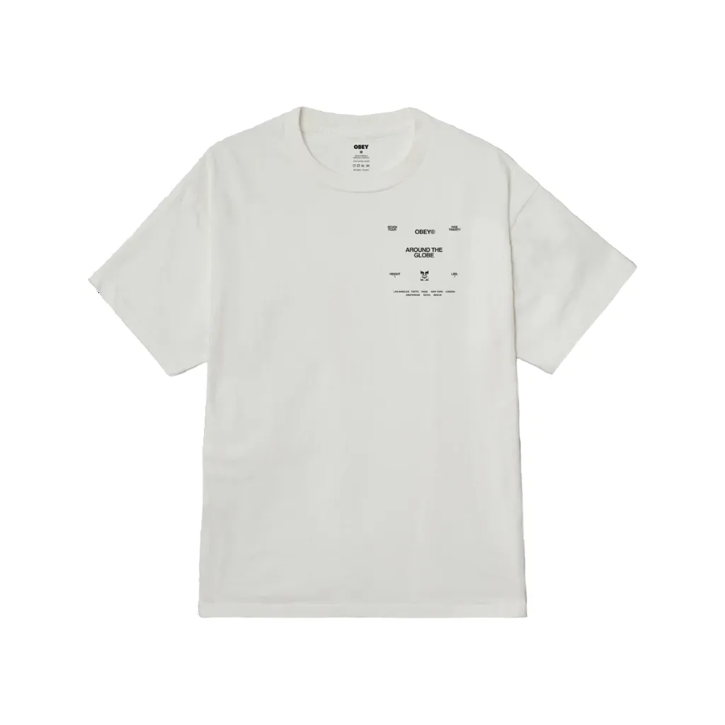 Chic Wearable Obey maglietta manica corta da uomo Araund the Globe 167924096 bianco