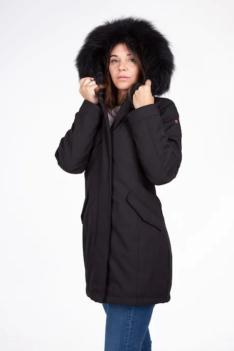 impulse buy Censured Parka lungo con cappuccio e pelliccia CW178PTNEP90 black
