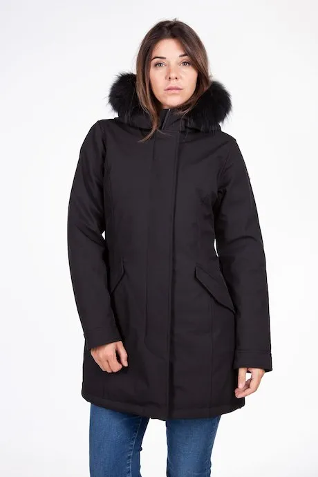Censured Parka lungo con cappuccio e pelliccia CW178PTNEP90 black windy