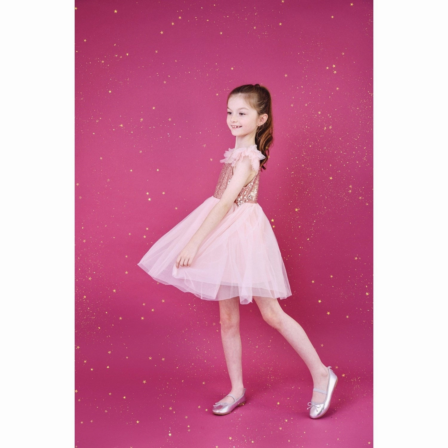 Chilly Comfort Wear Minimalist fit-and-flare Dolly by Le Petit Tom Pink Dolly Universe Sequin Glitter Galaxy Tutu Dress