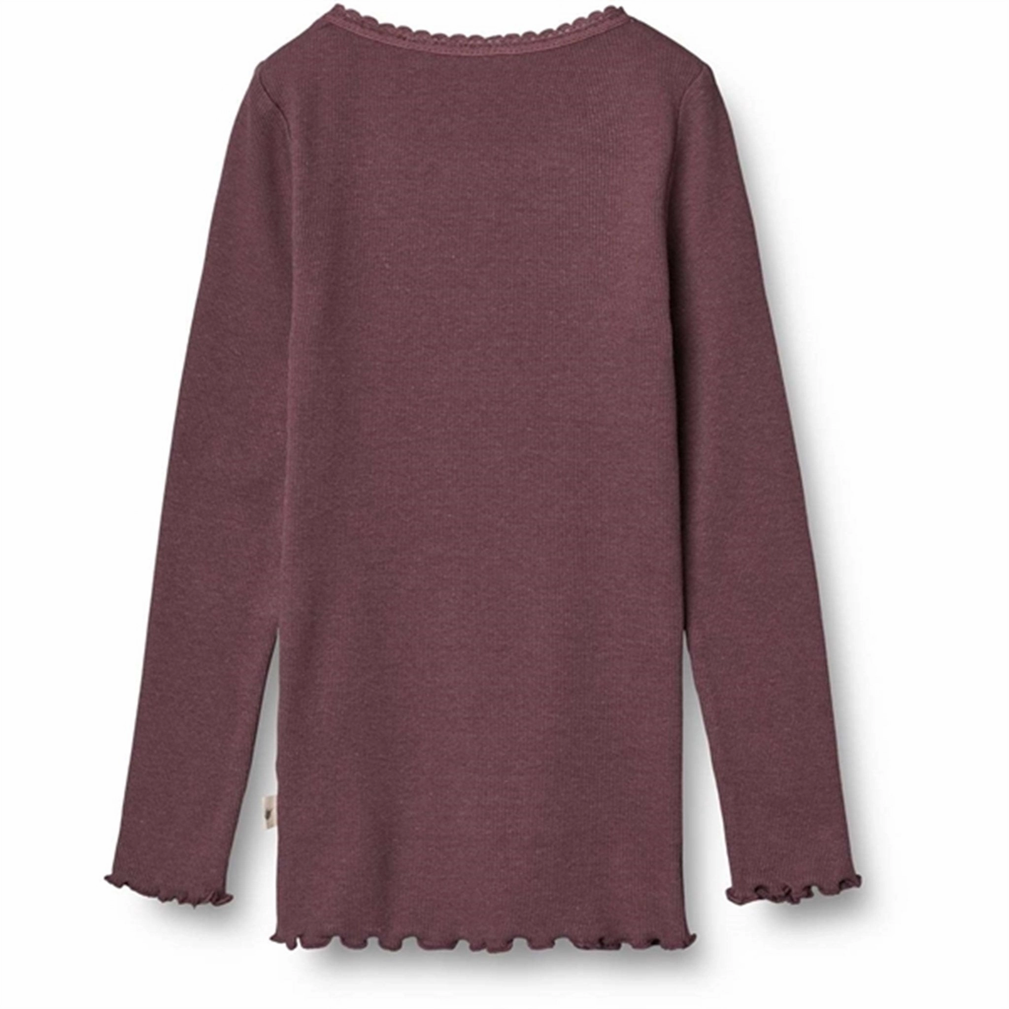 Embroidered Detail Wheat Soft Eggplant Rib Lace Blouse