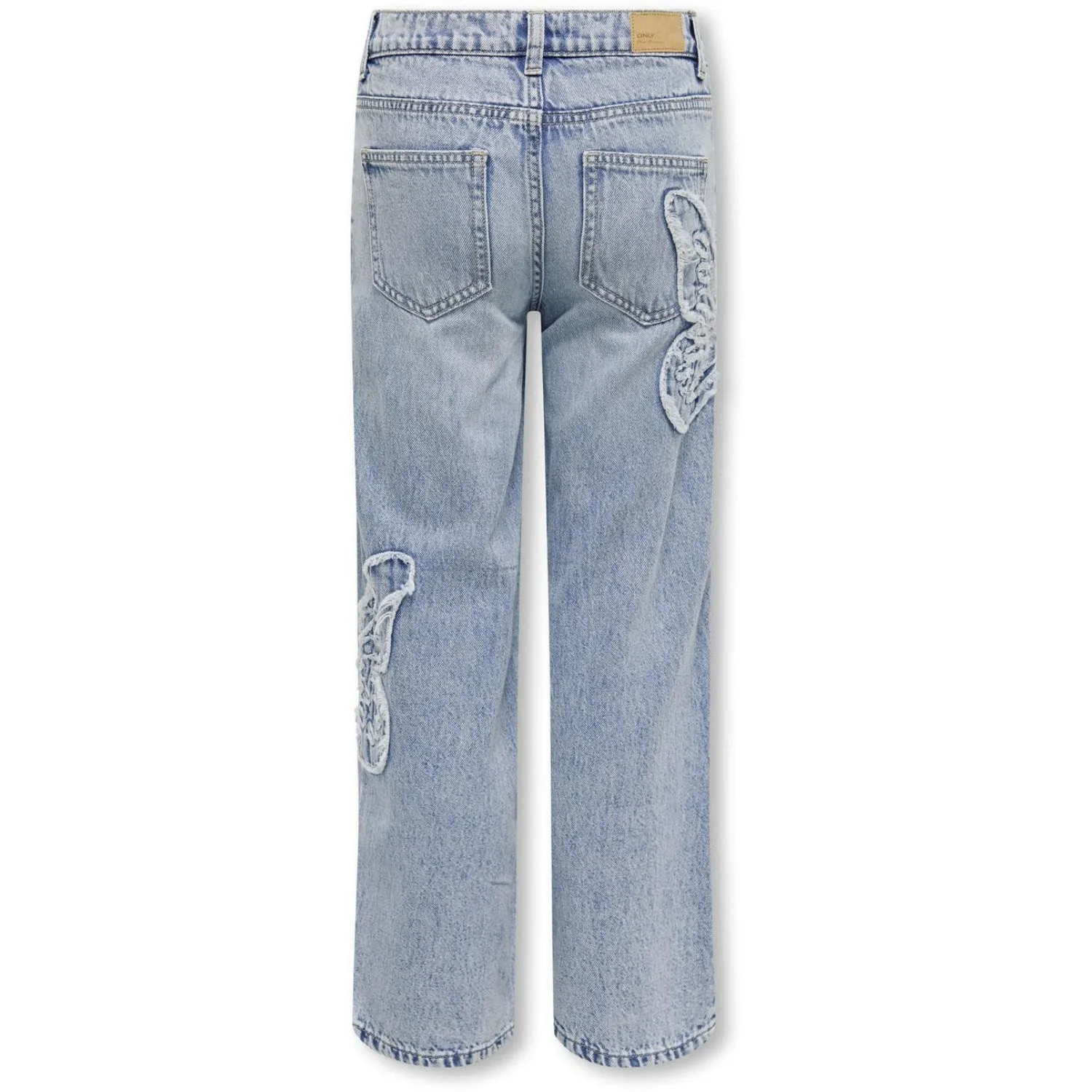 High Quality Eco Friendly kids ONLY Light Blue Denim Butterflies Jenna Butterfly Wide Jeans Denim
