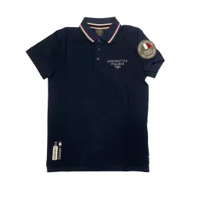Active Wear Yarn Dyed Collar Aeronautica Italiana polo manica corta da uomo con Tricolore Italia sul colletto e patch sulla manica 035803 blu