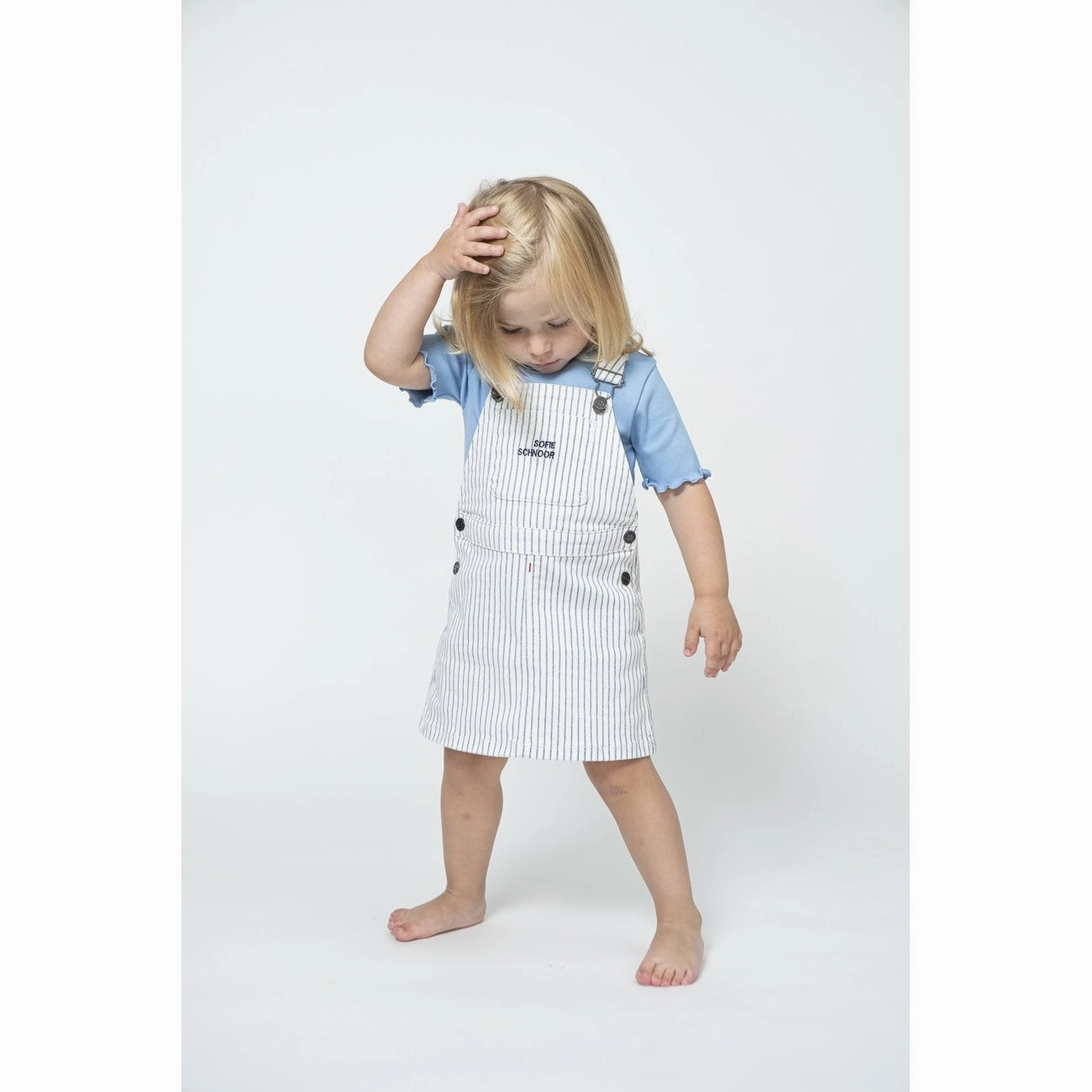 Sofie Schnoor Blue Striped Overall Dress Balanced Shape