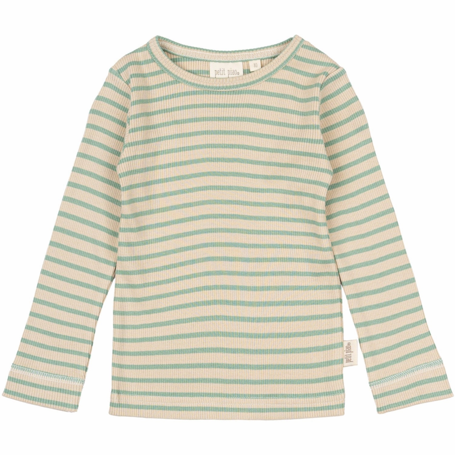 Reinforced Shoulders Classic Collar Petit Piao Granite Green/Dark Off White Blouse Modal Striped