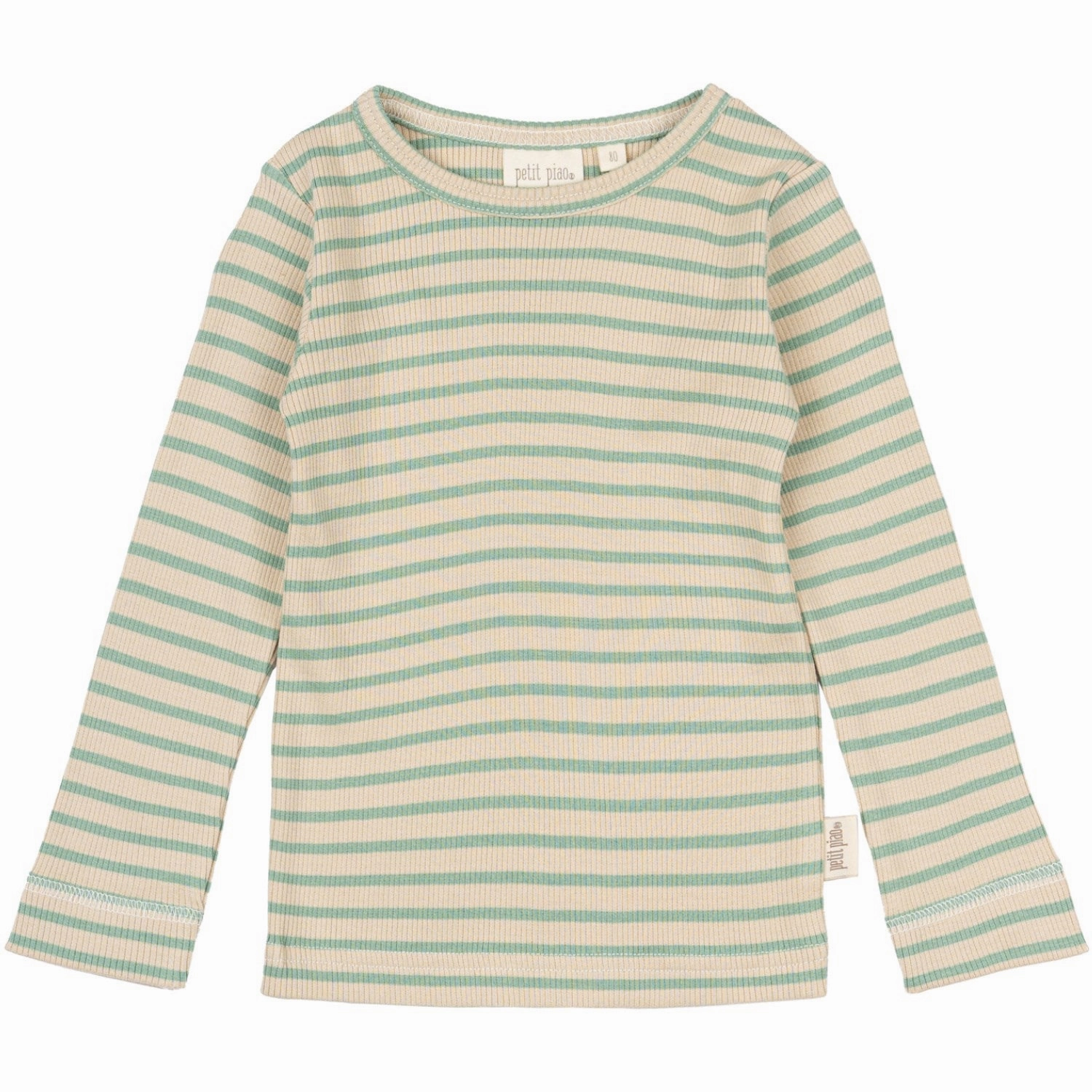Petit Piao Granite Green/Dark Off White Blouse Modal Striped Solid Color Pocket Detail