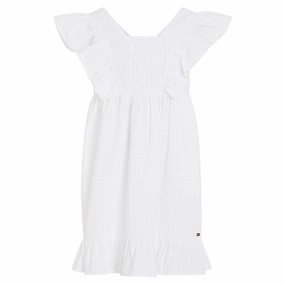Tommy Hilfiger Seersucker Gingham Dress White Influencer-Style Elegant Flow