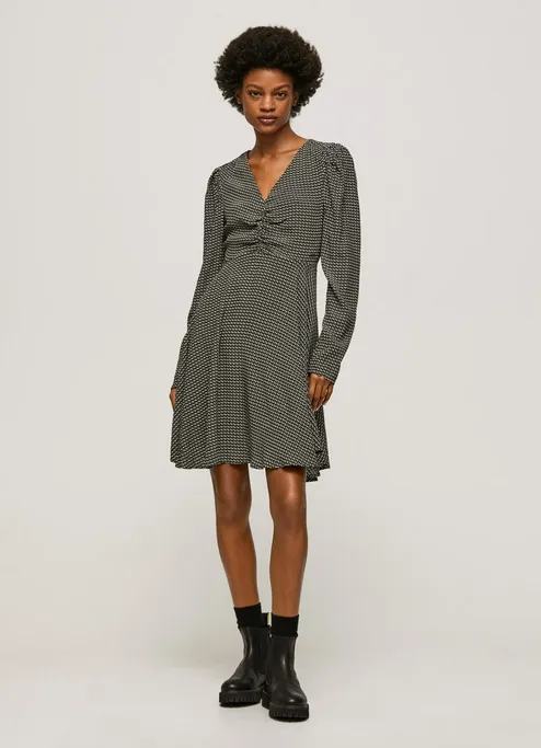 Metallic-Shine Panelled-Design Pepe Jeans Abito da donna stile Skater Leonor PL953133 999 nero