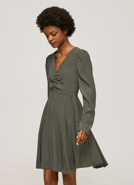 Sculpted Fit Light Wrap Pepe Jeans Abito da donna stile Skater Leonor PL953133 999 nero