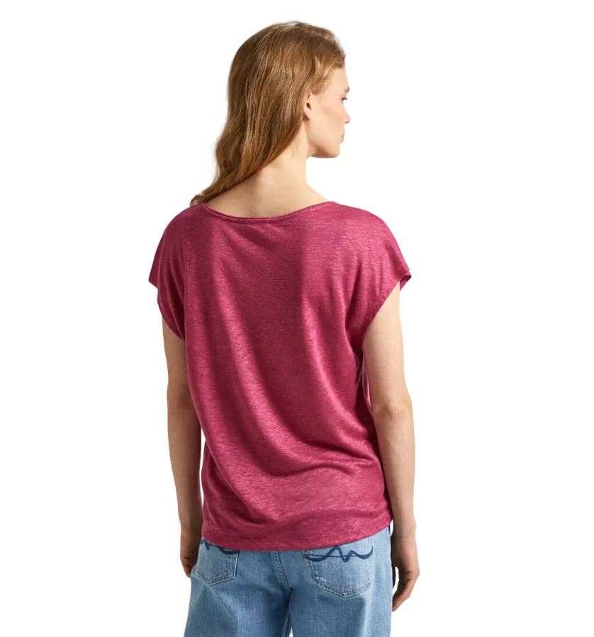 Pepe Jeans maglia manica corta in lino relax Lottie PL505821 363 rosa Glossy Look Microfiber texture