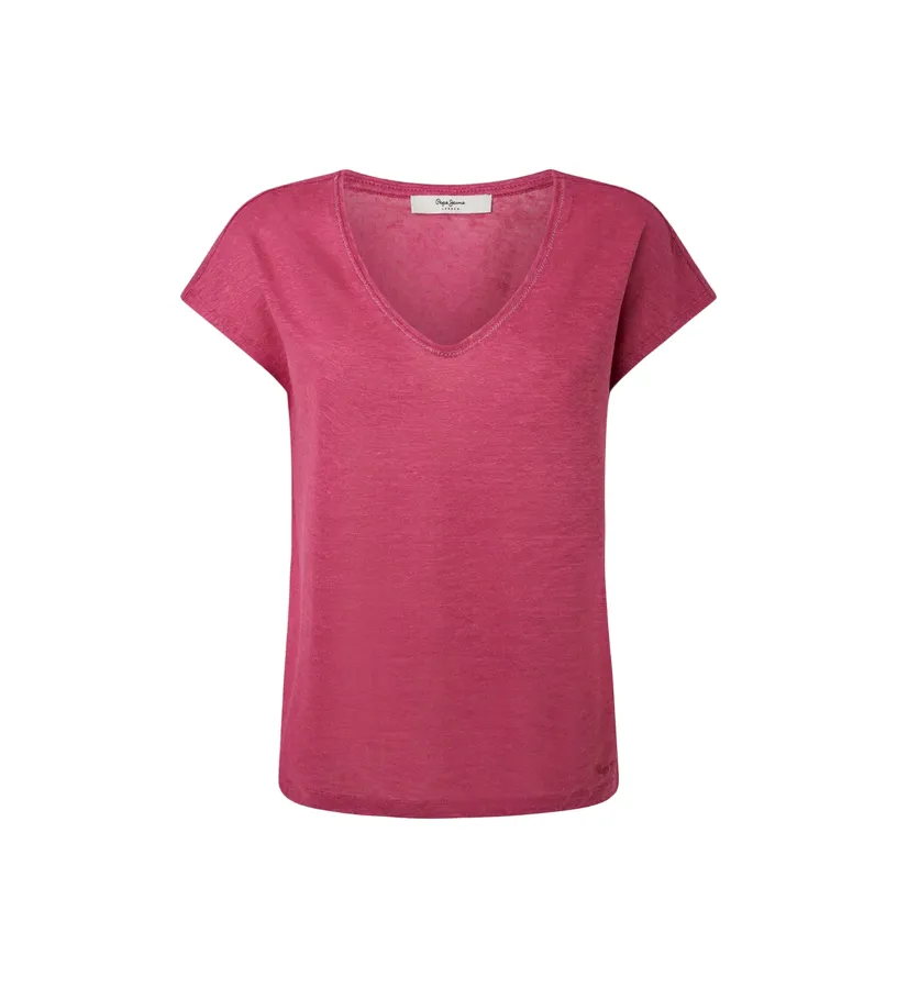 Pepe Jeans maglia manica corta in lino relax Lottie PL505821 363 rosa ZeroDistressFinish