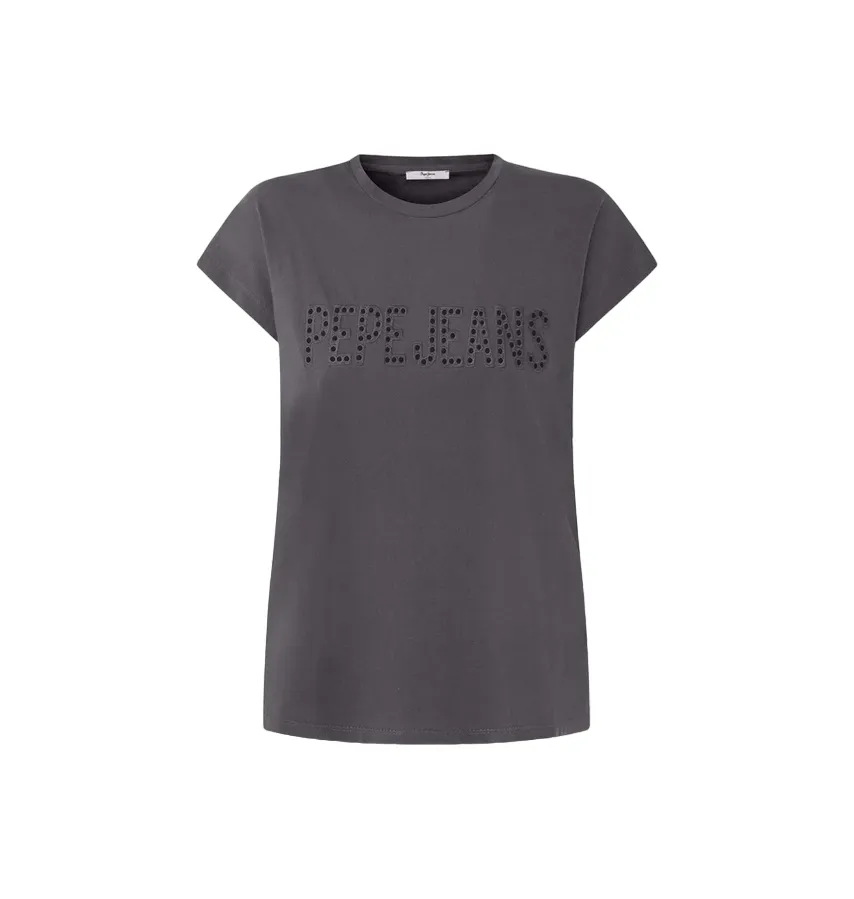 Pepe Jeans maglietta manica corta con logo ricamato Lilith PL505837 985 grigio Light Comfort