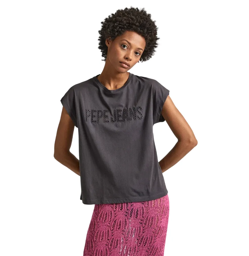 Pepe Jeans maglietta manica corta con logo ricamato Lilith PL505837 985 grigio Top Rated Soft touch finish