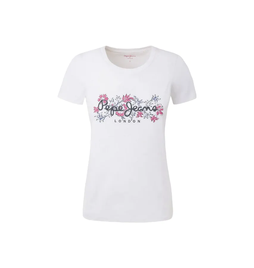 Pepe Jeans maglietta manica corta da donna con logo stampato Korina PL505834 800 bianco Fashion and Comfort