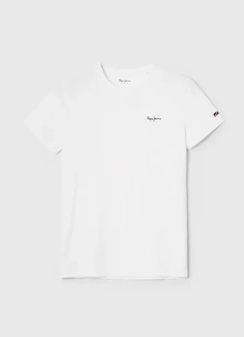 Pepe Jeans maglietta maniche corte da uomo con logo stampato Original Basic PM508212 800 bianco Chafe Free Armhole Timeless Fashion