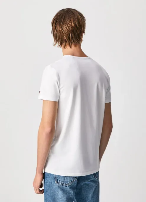 Pepe Jeans maglietta maniche corte da uomo con logo stampato Original Basic PM508212 800 bianco Soft Feel