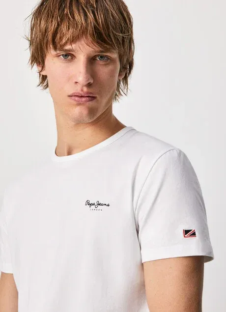 Breathable Essentials Pepe Jeans maglietta maniche corte da uomo con logo stampato Original Basic PM508212 800 bianco