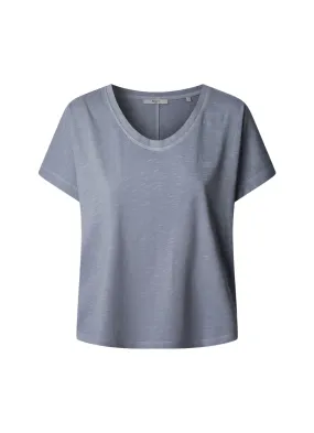 Slim Fit Cut FunctionalPockets Pepe Jeans maglietta scollata manica corta da donna in cotone fiammato Malena PL506053 516 blu stordito