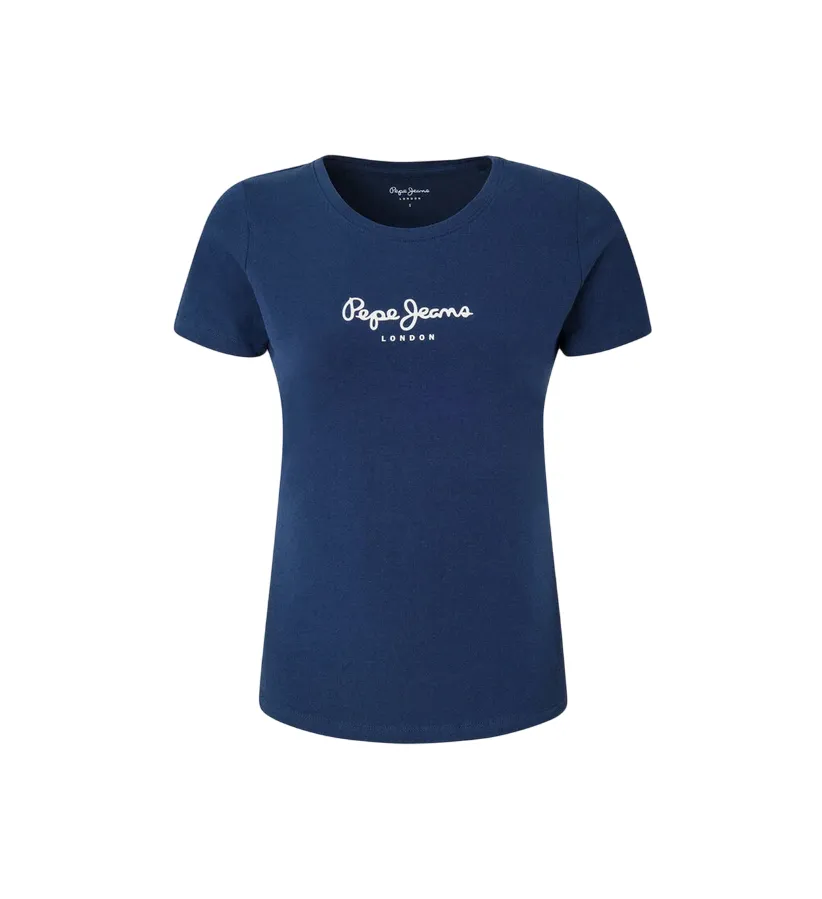 Relaxed Torso Fit Pepe Jeans maglietta slim manica corta da donna con logo stampato New Virginia PL505202 595 blu