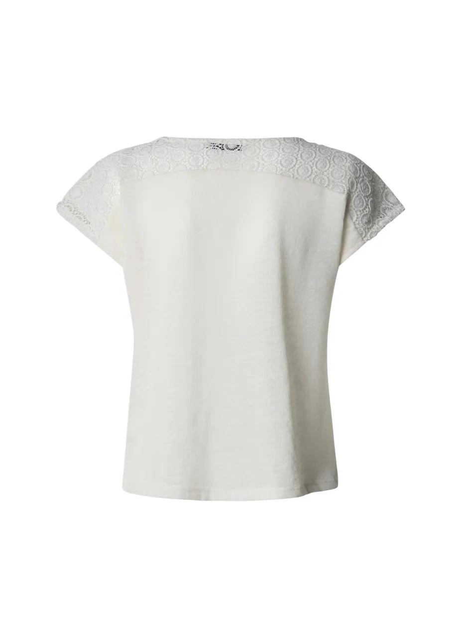 Pepe Jeans maglietta smanicata a costine da donna con scollo a V e pizzo Vernetta PL506061 808 panna Versatile Style Teenager fashion