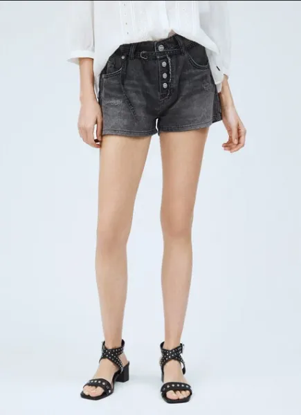 Double Stitched Seams Pepe Jeans pantaloncino in denim largo da donna Bonita Destroy PL800933 nero slavato