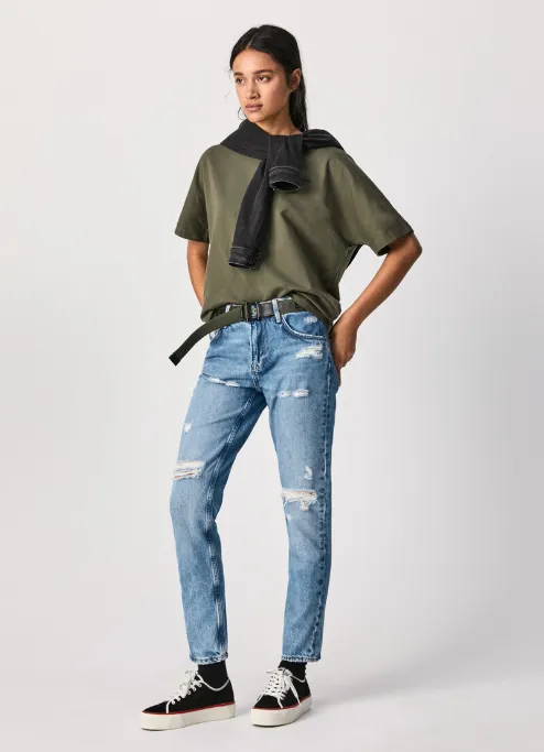 Contoured Panel Design Quick Fit PepeJeans Pantalone Violet Mom Carrot Fit High Waist Jeans PL201742WQ9 denim