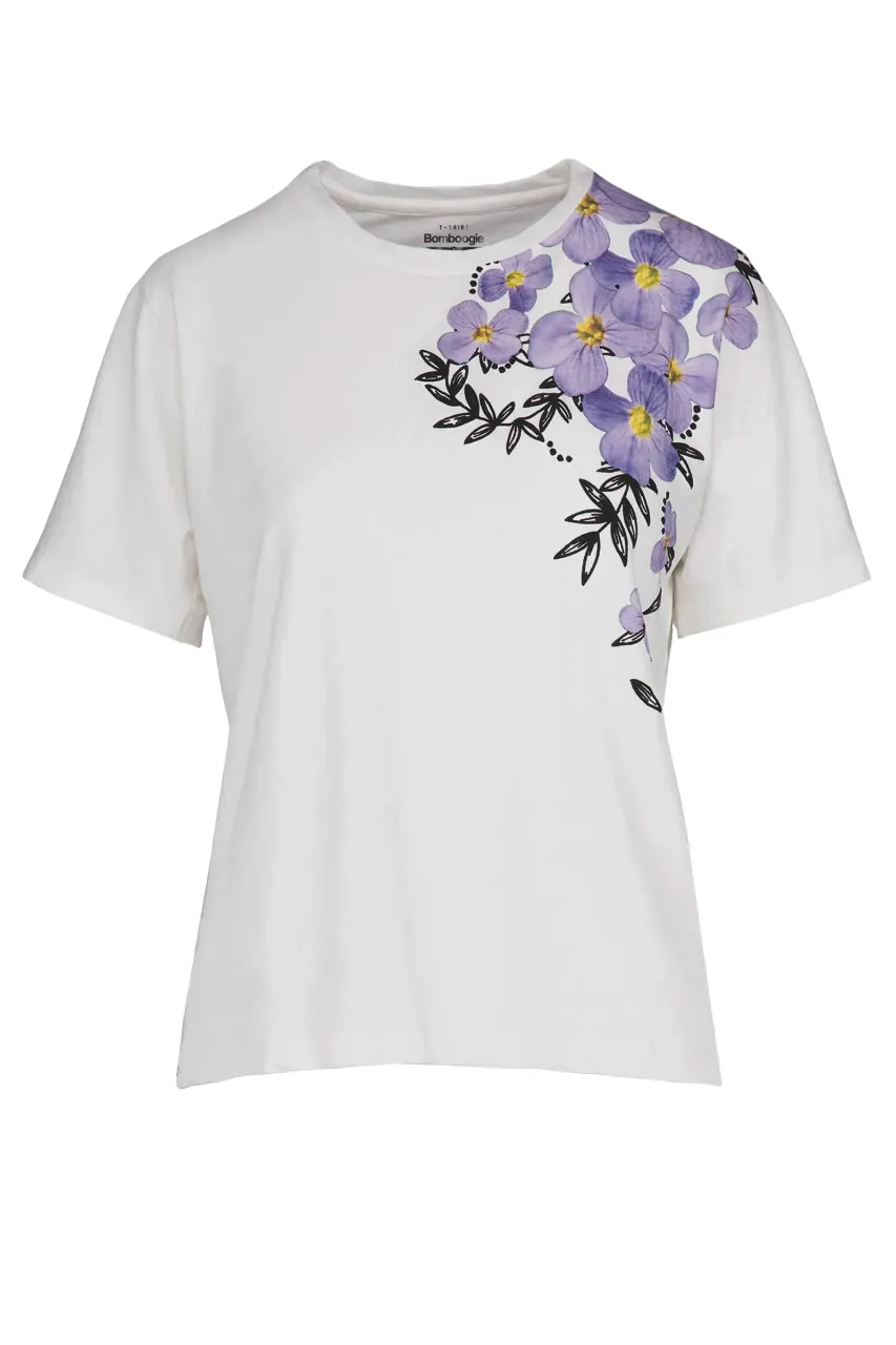 Bomboogie T-shirt da donna con stampa Viole TW7993TJSNS 01 off white Informal charm Daily Outfit Style