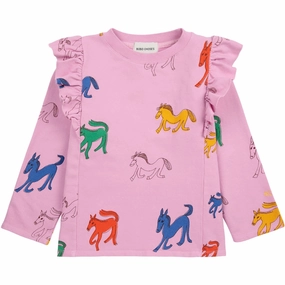Bobo Choses Pink Wonder Horse All Over Ruffle Shirt Reinforced Buttonholes