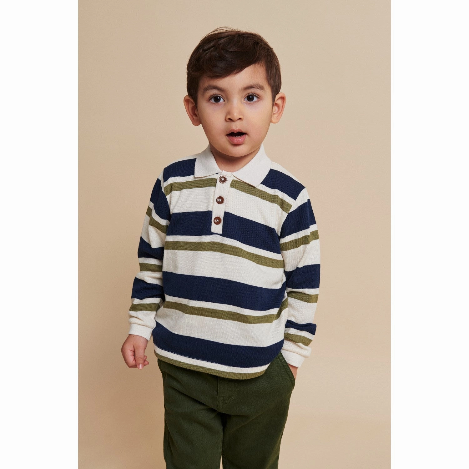 Summer Golf Youthful Appeal COPENHAGEN COLORS Green Combi Striped Pique Polo Blouse