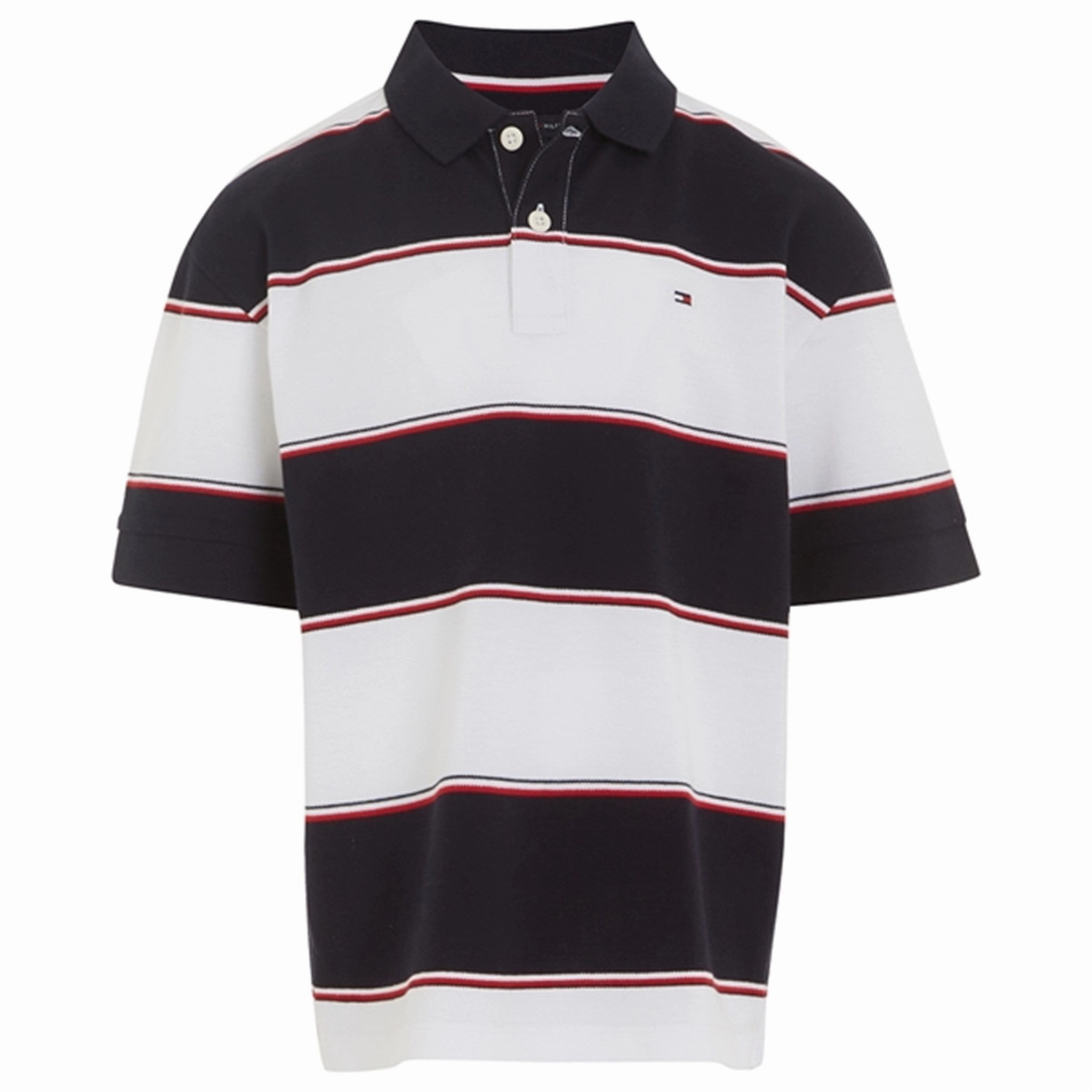 Tommy Hilfiger Global Rugby Stripe Polo T-Shirt White/Blue Stripe Travel Ready