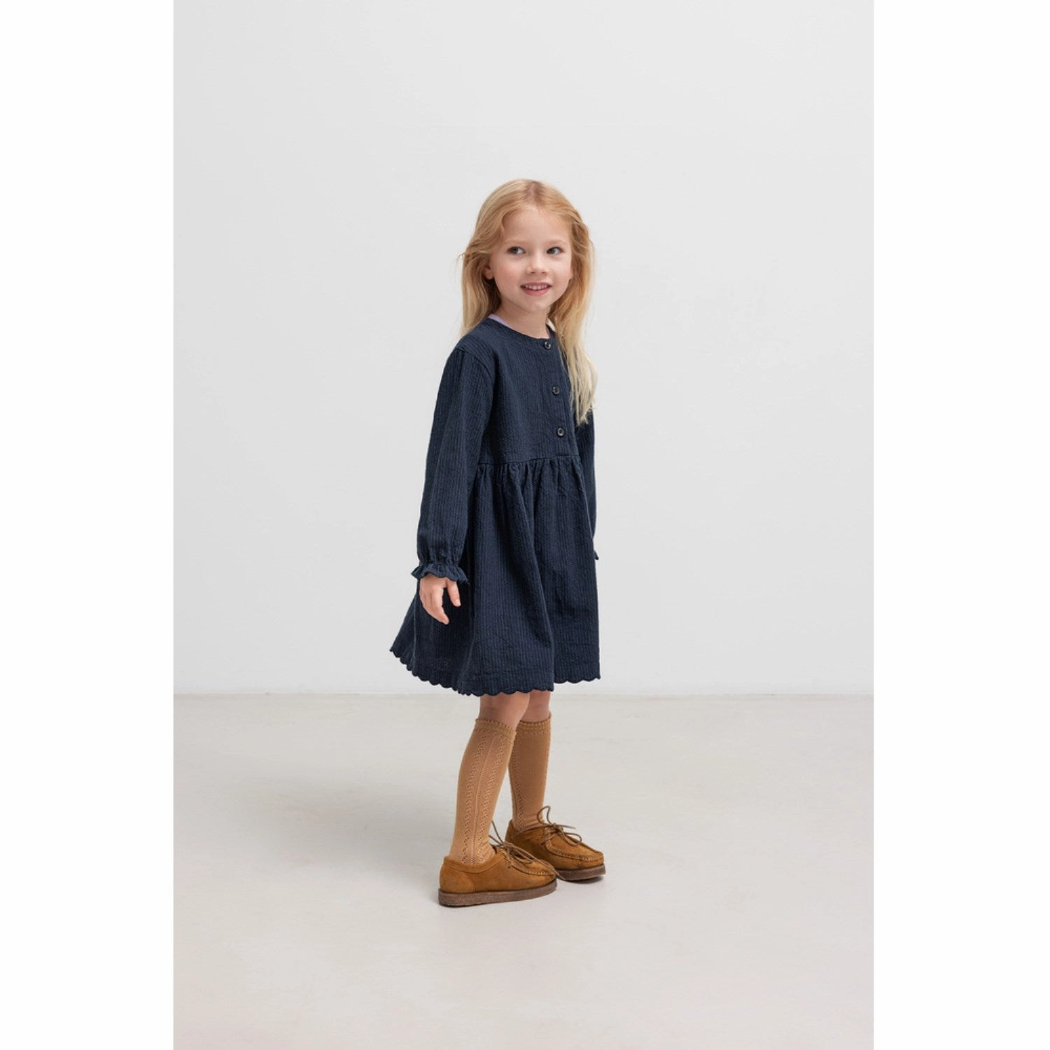 Easy Comfort Look MarMar Chambray Dark Blue Stripe Dagmara Scallop Dress