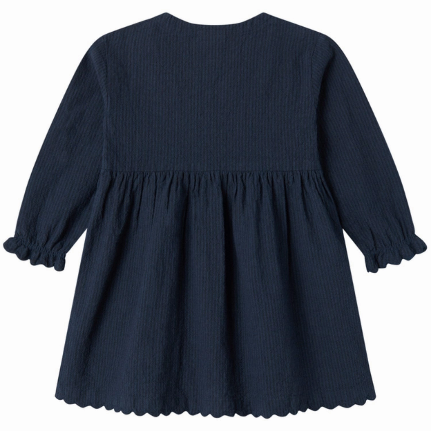 Texture Rich MarMar Chambray Dark Blue Stripe Dagmara Scallop Dress
