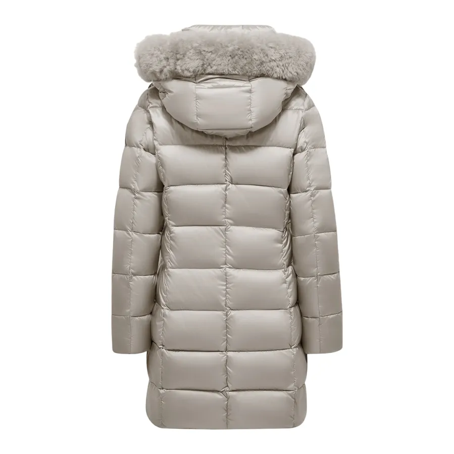 Bomboogie Piumino da donna in nylon lucido con pelliccia CW636LTDLC4 503 grigio cristallo HemLock Adjustment System