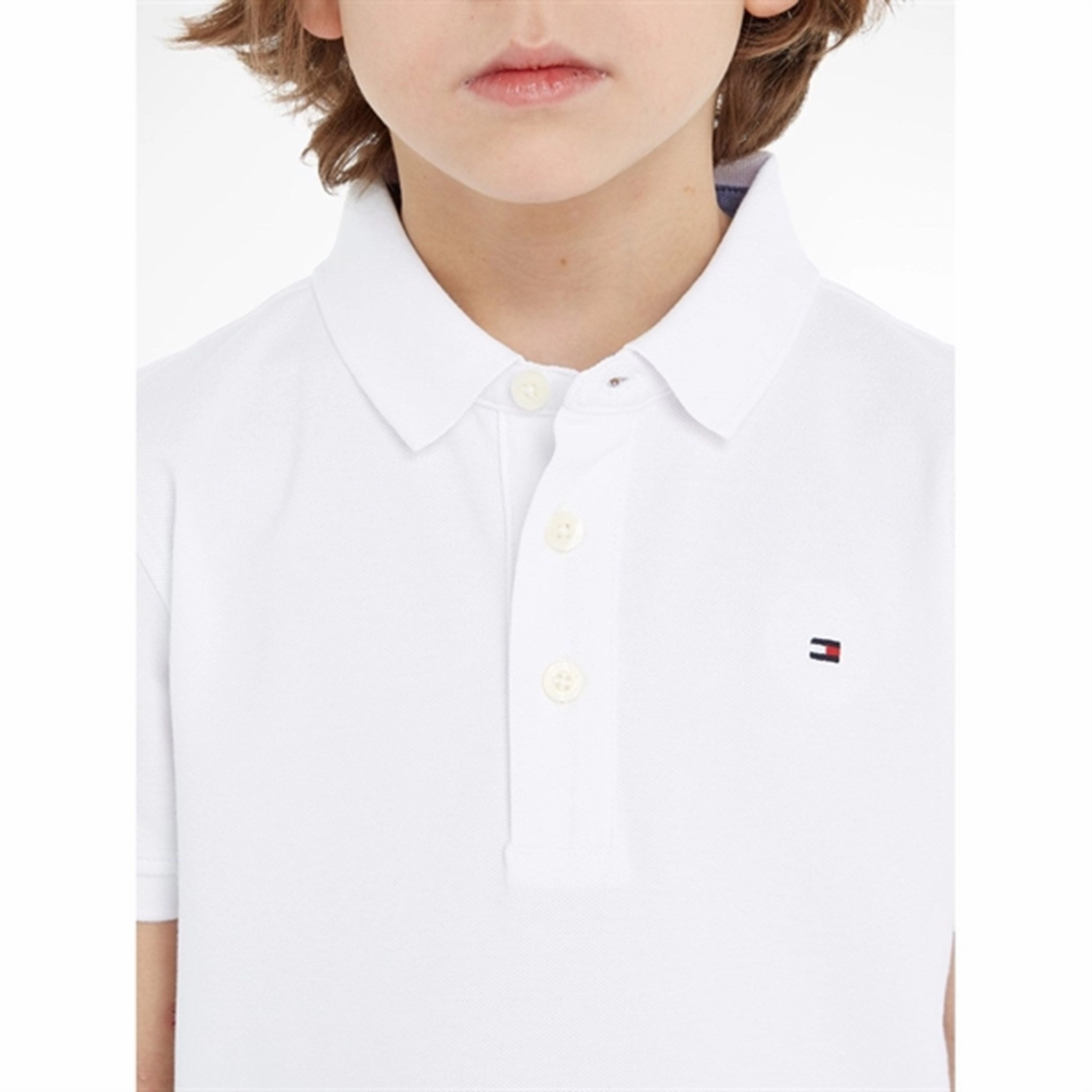 Garment Washed Finish Four Button Placket Tommy Hilfiger Boy Tommy Polo T-Shirt Bright White