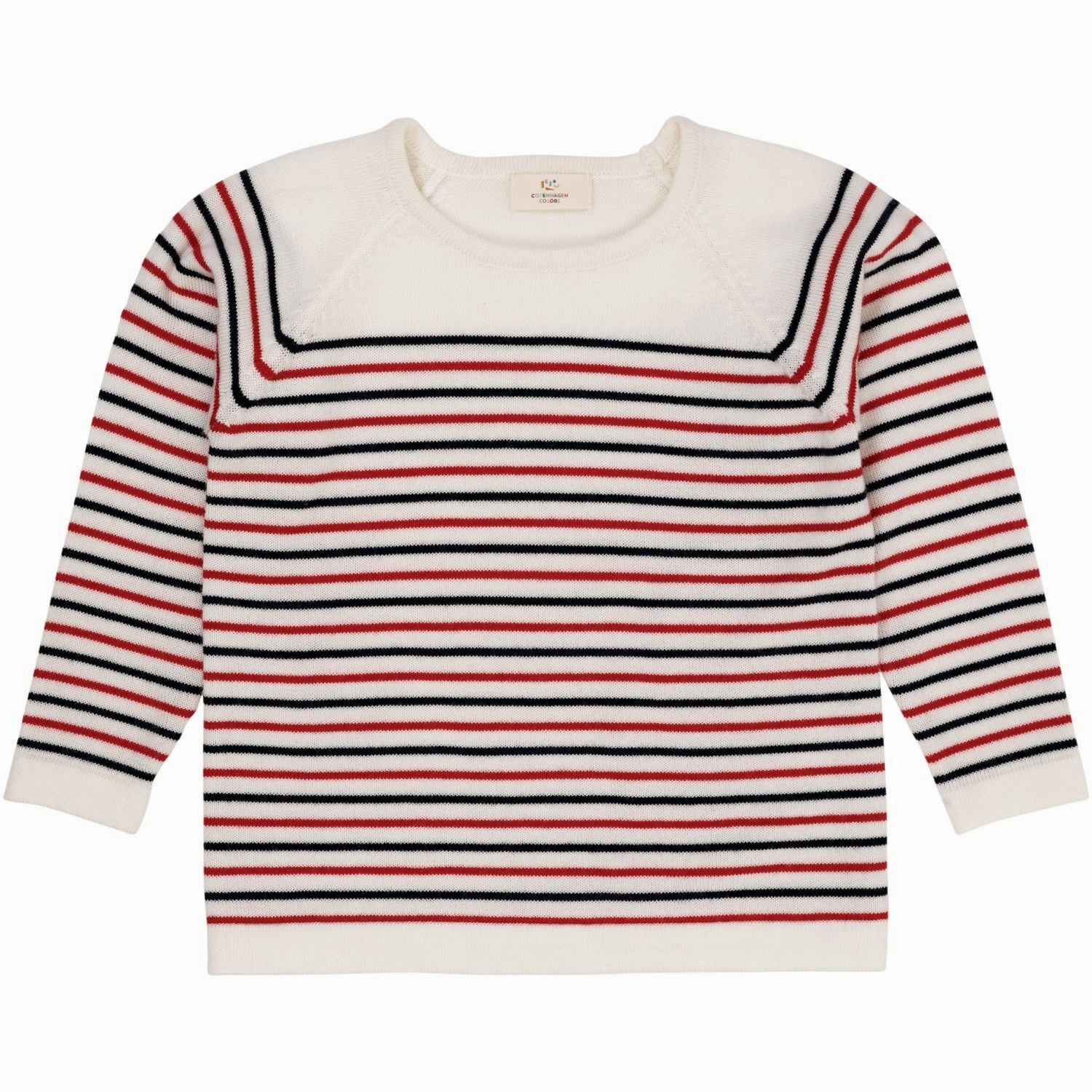 Copenhagen Colors Cream/Navy/Red Combi Merino Striped Blouse Geometric Pattern Soft touch finish