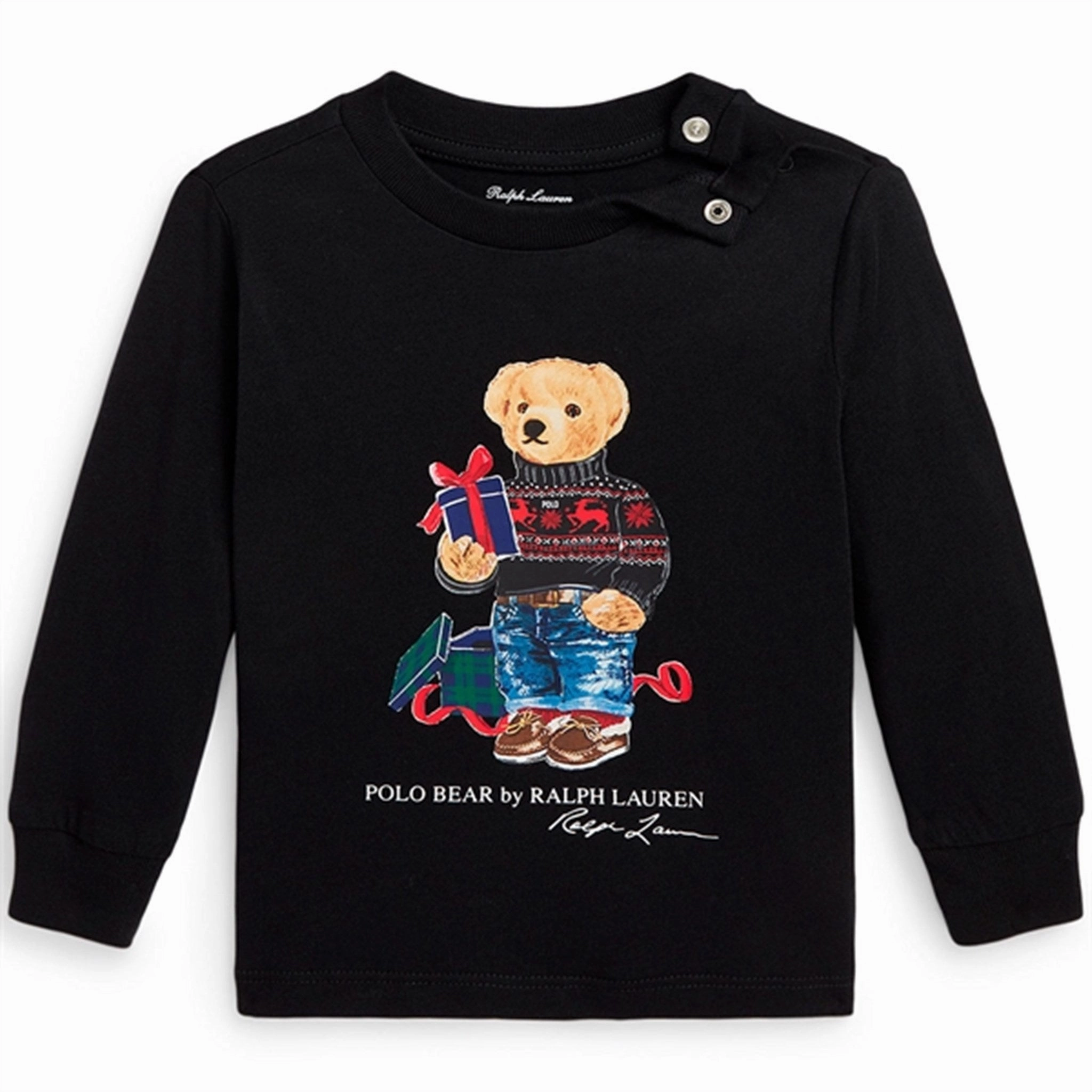 Ralph Lauren Baby Blouse Fa23 Polo Black Gift Bear Hidden Button Placket