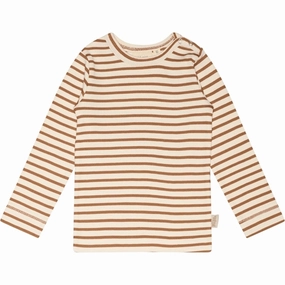 Petit Piao? Caramel/Off White T-shirt Modal Striped Bold Comfort spring fashion