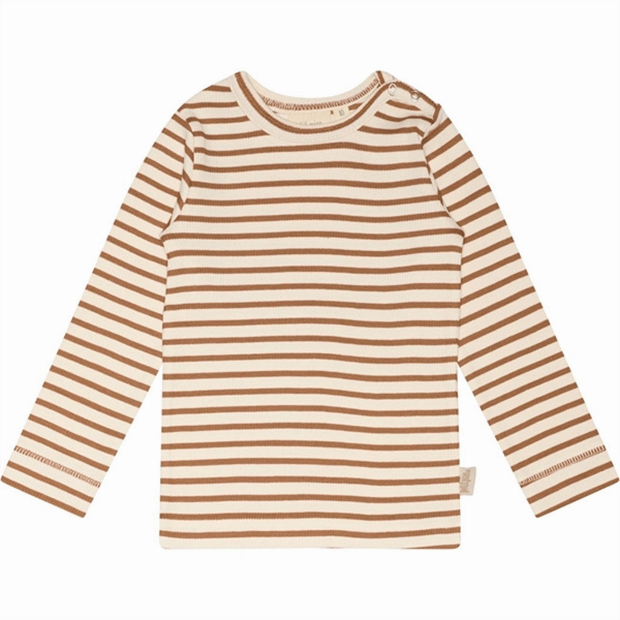 Petit Piao? Caramel/Off White T-shirt Modal Striped Cozy Layer Chilly Weather Style
