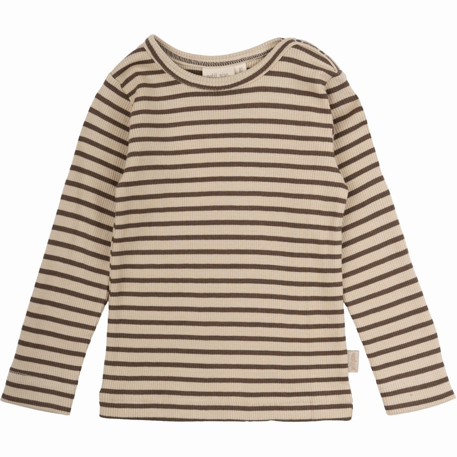 Petit Piao Chocolate Brown/Dark Off White Blouse Modal Striped Inner Layer