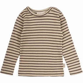 Petit Piao Chocolate Brown/Dark Off White Blouse Modal Striped Inner Layer