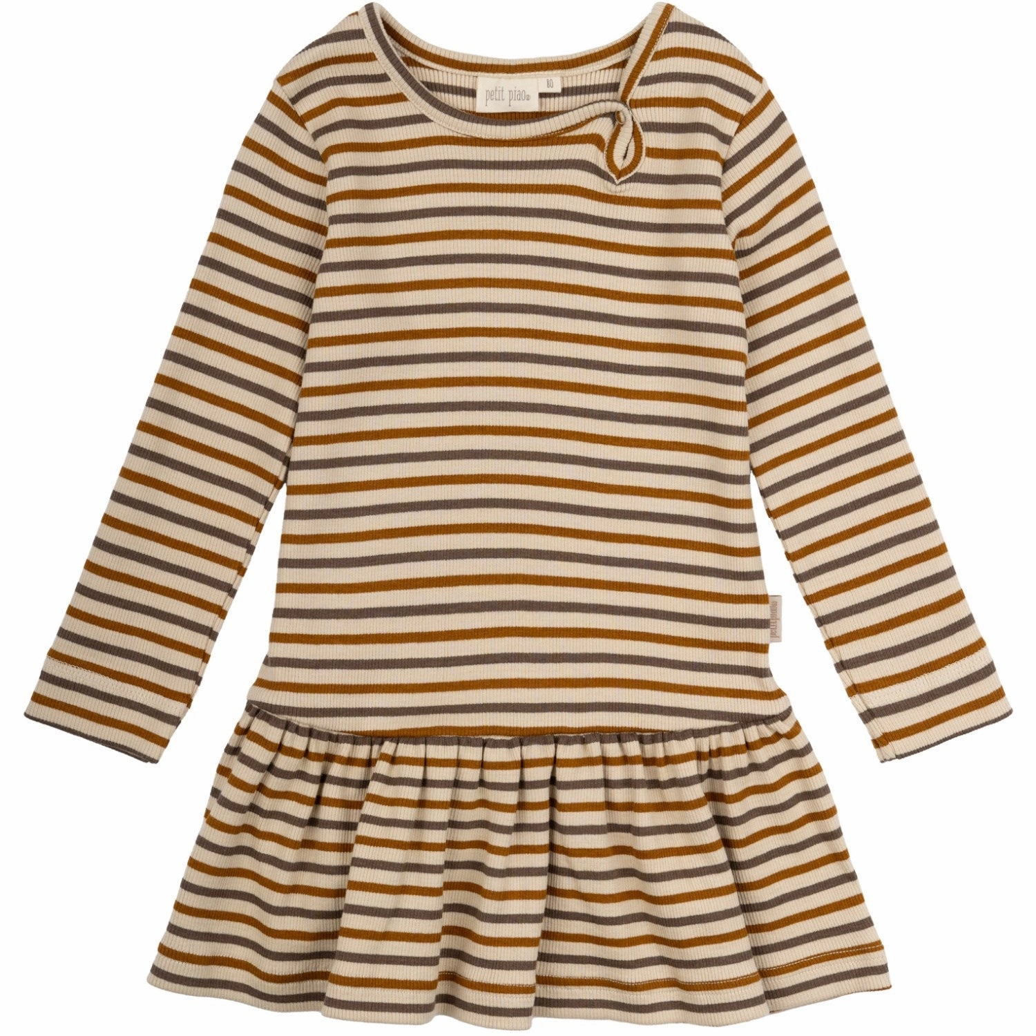 Petit Piao Chocolate Brown/Golden Sun/Dark Off White Dress Modal Striped Sharp Design Chic Ensemble